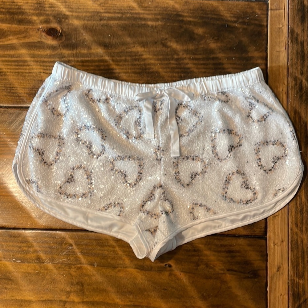 Victoria's Secret White Sequin Heart Pajama Shorts
